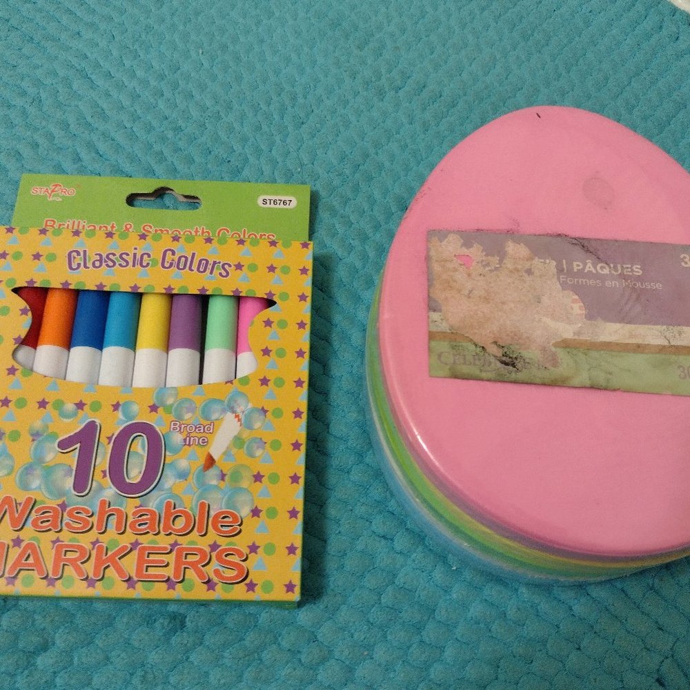 NEW Lot of easter egg foam shapes and washable markers 10-pack